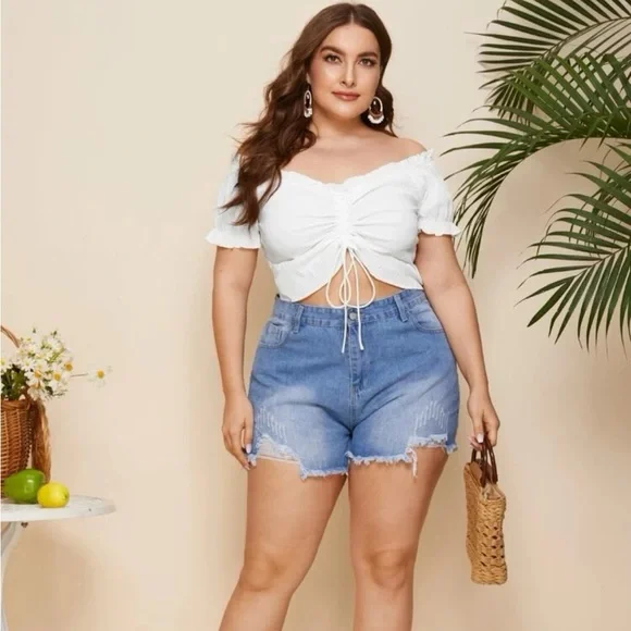 White Lightweight Off the Shoulder Crop Top with Adjustable Ruching NWOT - Picture 13 of 13